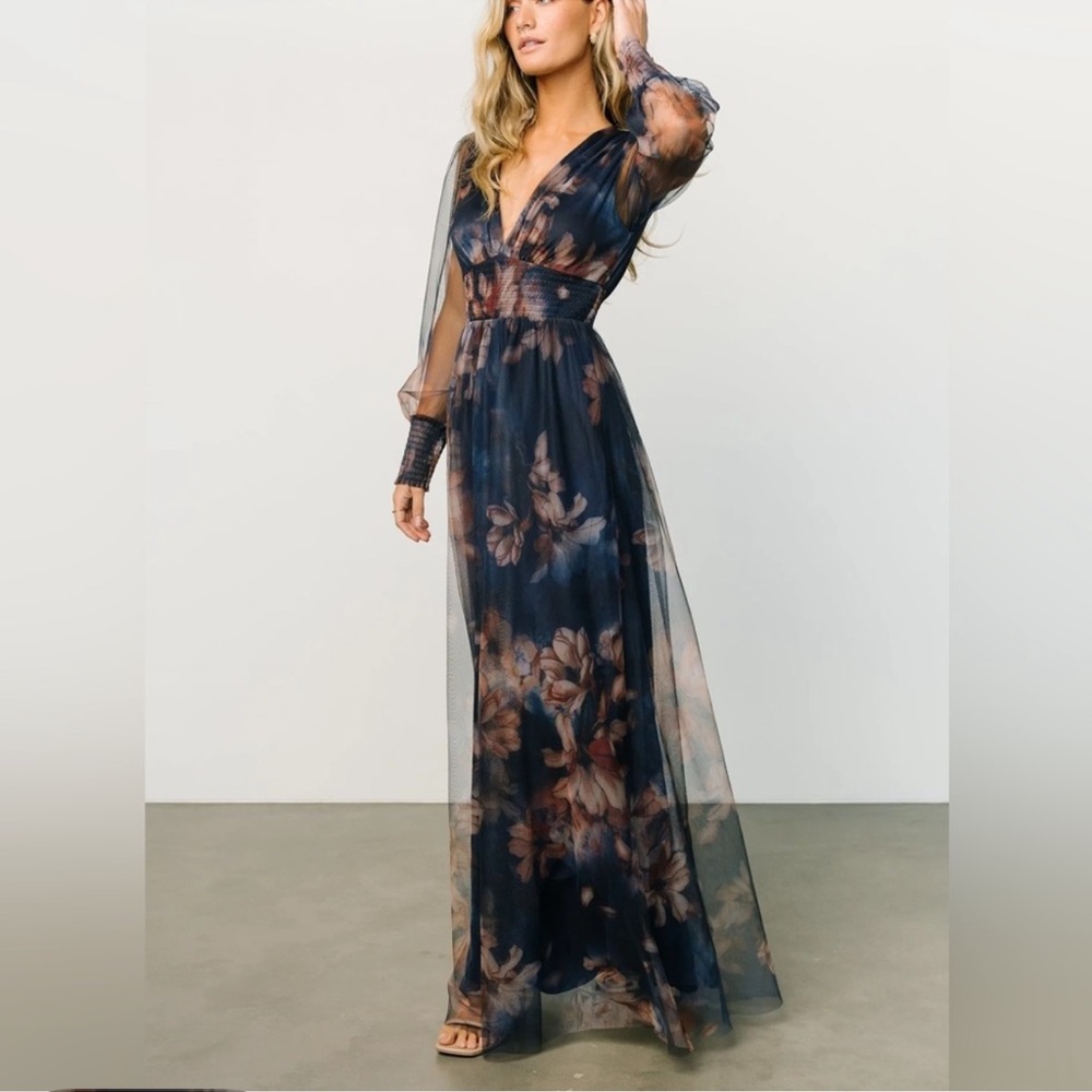 Baltic Born Navy and brown Floral Maxi Dress worn once